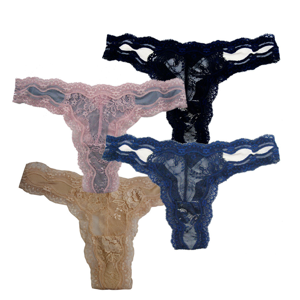 Microfiber Thong Panty with Lace Insert 