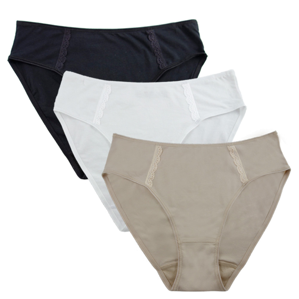 FEM Intimates Micro Nylon full Brief Panties with Lace Trim Micro Nylon - 3  Pack.
