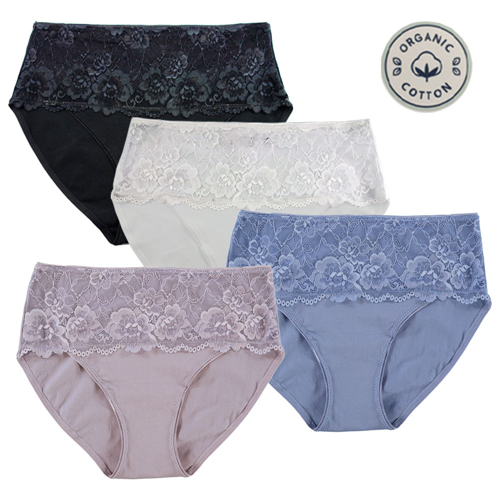 Organic Cotton Underwear for Women With Lace Panel 3 pk 594 FEM Intimates