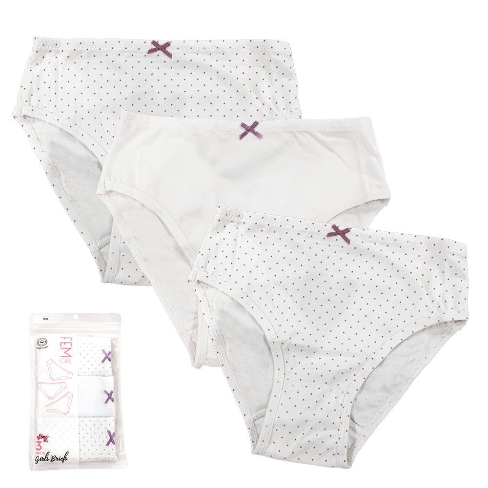 Fem Girls Organic Cotton Briefs - 3 Pack #844