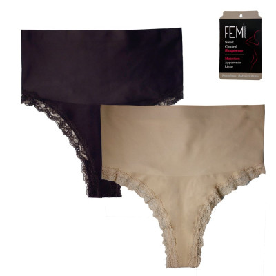 Seamless Shapewear Hi Waist Thong with delicate lace trim